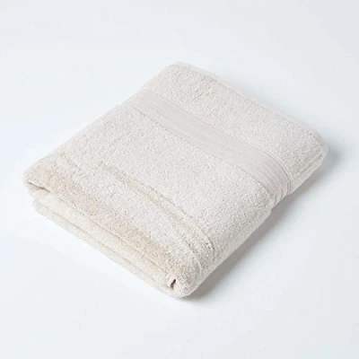 Image of HOMESCAPES Luxury Stone Beige Soft 100% Supima Cotton Bath Sheet Zero Twist Super Absorbent &amp; Fluffy 550 GSM Thick Plain Light Brown Extra Large Jumbo Towel