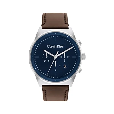 Image of Calvin Klein Analogue Multifunction Quartz Watch for Men with Dark Brown Leather Strap 25200300