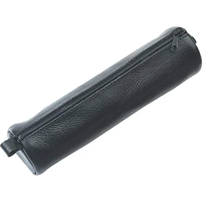 Image of Alassio 43031 pencil case Real Leather Black Approx. 21 x 6 cm round for writing instruments, with zip closure