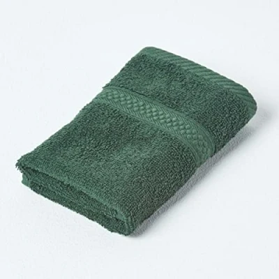 Image of HOMESCAPES Dark Green Turkish Cotton Face Cloth Flannel Super Soft Thick &amp; Absorbent 500 GSM Towel Heavy Weight for everyday Luxury
