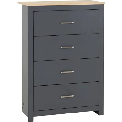 Image of Seconique 4 Drawer Chest, Engineered Wood, Grey/Oak Effect, W 800mm x D 400mm H 1140mm