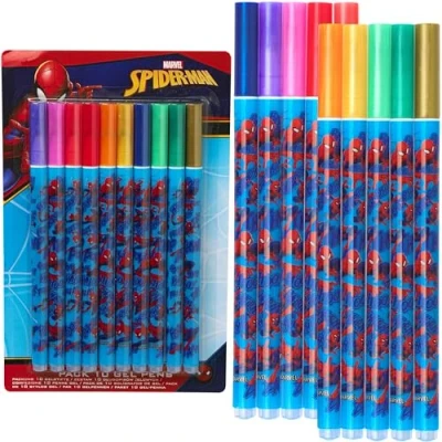 Image of Disney Spiderman Metallic Gel Pens for Kids, Coloured Pack of 10 School Supplies Gifts Boys (Multi Spiderman)