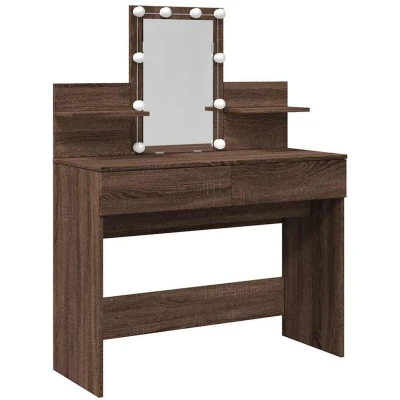Image of vidaXL Dressing Table with LED Brown Oak 100x40x130 cm