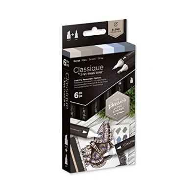Image of Crafter&#039;s Companion SPECN CS6 GRE Spectrum Noir Classique Blend Alcohol Marker Dual Nib Pens Set Greys Pack of 6, One Size