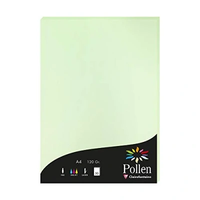 Image of Clairefontaine Ref 4205C Pollen Coloured Paper (Pack of 50 Sheets) A4 (210 x 297mm), 120gsm Paper, Inkjet &amp; Laser Printer Compatible, Acid Free Green