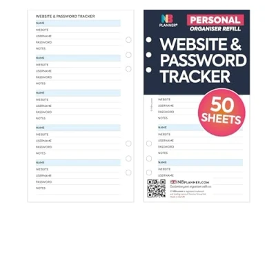 Image of NBplanner Personal Website &amp; Password Organiser Refill Insert Filofax Compatible