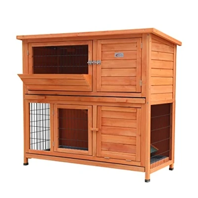 Image of BUNNY BUSINESS 4ft 2 Tier Double Decker Rabbit/Guinea Pig Hutch Hutches with Sliding Trays &amp; Ramp Run Cage Guinea Ferret House Home (Red)