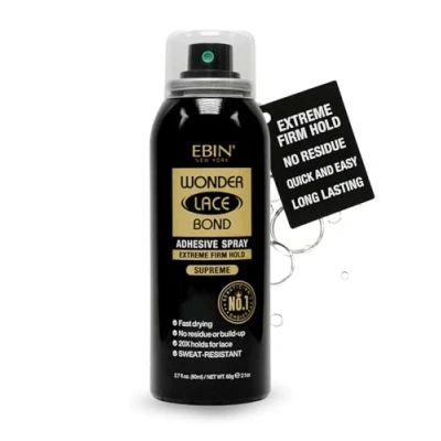 Image of EBIN New York Wonder Lace Bond Adhesive Spray Supreme (Extreme Firm Hold) 80ml Fast Drying, No Residue, Build up, Powerful Hold, All Day Daily Wig Application