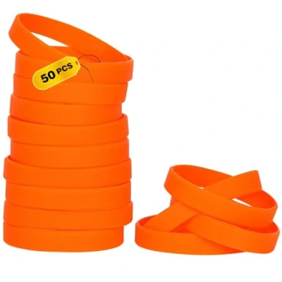 Image of THXIY 50PCS Silicone Bracelets Wristbands,Blank Rubber Wristbands Elastic Universal Wholesale Bracelet bands bulk for Adults Men Women Orange