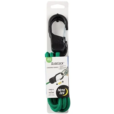 Image of Nite Ize BSL48 17 R3 SlideLock Cord, Premium Bungee Tie Down with Slide to Lock Steel Carabiner, 48 Inches, Green