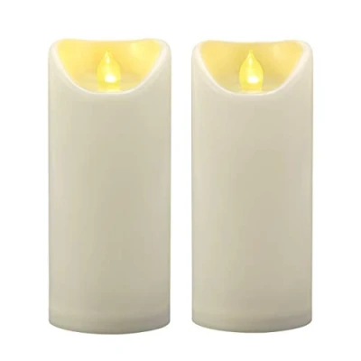 Image of 2 PCS 3&quot;x7&quot; Waterproof Outdoor Battery Operated Flameless LED Pillar Candles with Timer Flickering Plastic Resin Electric Decorative Light for Patio Lantern Decor, Halloween Christmas Party Decoration