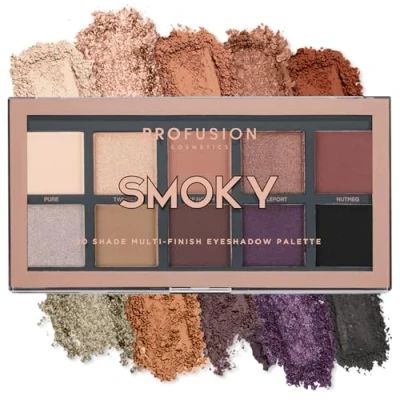 Image of Profusion Cosmetics 10 Shade Eyeshadow Palette High Pigmented Multi Finish Colors, Vegan &amp; Cruelty Free, Create Stunning Looks On the Go Travel Friendly Versatile Makeup, Smoky