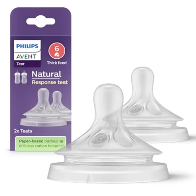 Image of Philips Avent Natural Response Bottle Teat 2 x Baby Flow 6 Teats for Babies Aged 6+ Months, BPA Free (Model SCY966/02)