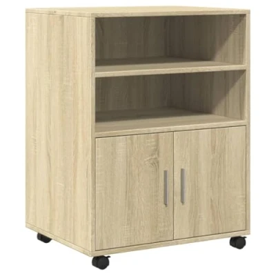Image of vidaXL Rolling Cabinet File Storage Sonoma Oak Engineered Wood 60x48x81cm Multipurpose for Living Room, Kitchen, Bedroom