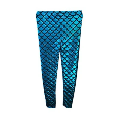 Image of Crazy Chick Girls Kids Fish Scale Mermaid Holographic Slim Metallic Leggings Age 5 13 Years (Turquoise, 7 8 Years)