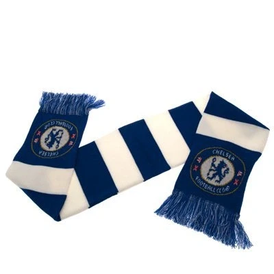 Image of Chelsea FC Official Product Jacquard Scarf Blue &amp; White Bars Club Crest New