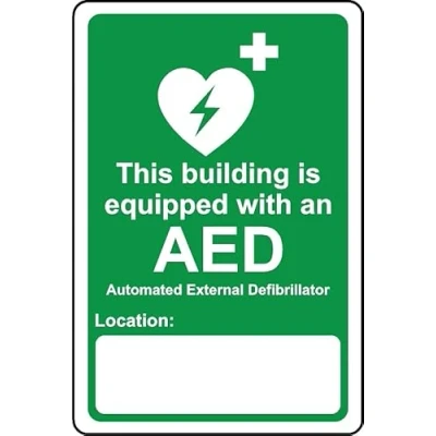 Image of This Building is Equipped with an AED automated External defibrillator Safety Sign Self Adhesive Sticker (300mm x 200mm)