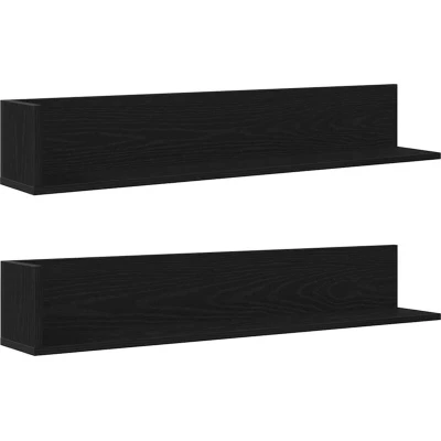 Image of vidaXL wall shelves 2 pcs black engineered wood 100x16.5x16.5 cm modern, floating storage for living room/bedroom
