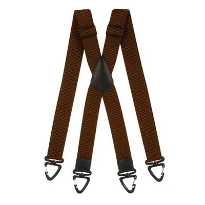 Image of Olata Heavy Duty X Shape Braces/Suspenders with Plastic Carabiner Clips 4cm. Brown