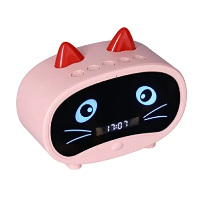 Image of Topiky Digital Alarm Clock Speaker, Cartoon Cat with Temperature Display,Dual Clock,Bluetooth Speaker,FM Radio,Hands Free Call for Bedroom Office(pink)