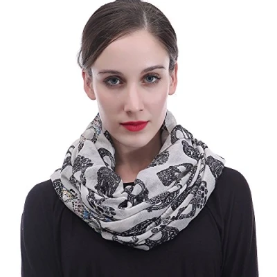 Image of Lina &amp; Lily Sugar Skulls Print Lightweight Snood Scarf (White)