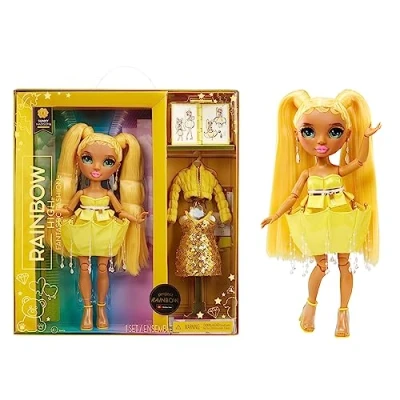 Image of Rainbow High Fantastic Fashion Doll SUNNY MADISON Yellow 11 and Playset with 2 Outfits &amp; Play Accessories Great for Kids 4 12 Years Old
