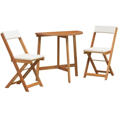 Image of vidaXL 3 Piece Folding Bistro Set with Cushions Solid Wood Acacia