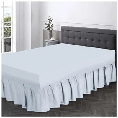 Image of Plain Dyed Valance Fitted Sheet Polycotton Soft Bedsheets For King Size Bed Frill Bedding Base Wrap Sky Blue