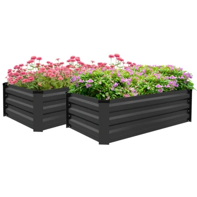 Image of Outsunny Galvanised Raised Beds for Garden Set of 2, Outdoor Elevated Planter Box, Easy to assemble, Growing Flowers, Herbs and Vegetables, Grey