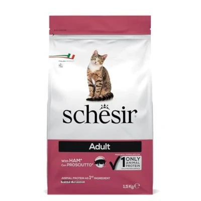 Image of Schesir, Dry Food for Adult Cats Ham, Croquettes Bag size of 1.5 kg.