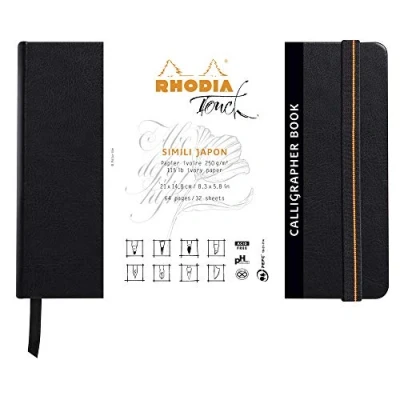 Image of RHODIA TOUCH 116124C Calligrapher Book A5 Rigid Notebook 64 pages Plain Ivory Faux Japan Clairefontaine Paper 250 g/m for India Ink Drawing and Wet Works