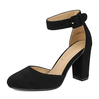 Image of DREAM PAIRS Womens High Heels Closed Toe Court Shoes Block Ankle Strap Ladies Sandals for Wedding,Size 6.5,Black/Nubuck,Angela