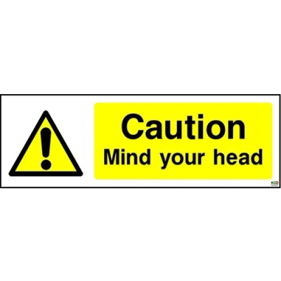 Image of 200mmx66mm Mind Your Head Sign (Self Adhesive Sticker Label)