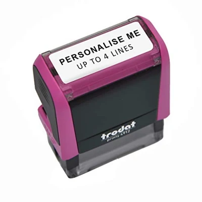 Image of Trodat Pink Printy 4912 Personalised Custom Office, Business and Teacher Stamp Allows Up to 4 Lines of Text Impression Size 45 x 17 mm Self Inking with 5 Ink Pad Colours Choose from