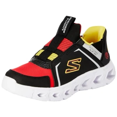 Image of Skechers Boys Trainers, Black Synthetic/Textile/Red, Yellow, &amp; Si, 4 UK