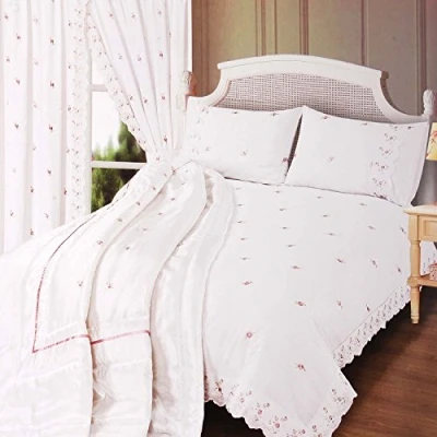 Image of Sophie Double Duvet Quilt Cover Flowers Lace Trim Embroidered Bedding Set White