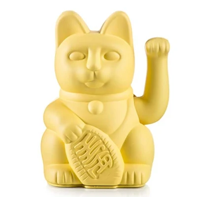 Image of Lucky Cat Waving Cat, Plastic, yellow, ca. 15 x 10,5 cm
