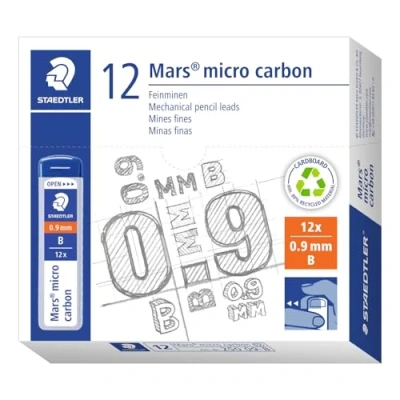 Image of STAEDTLER 250 09 B Mars Micro Refill Leads for Mechanical Pencils B, 0.9mm (Box of 12 x Tubes Leads)