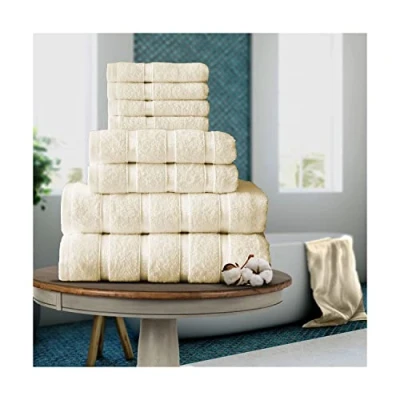 Image of FAIRWAYUK 8 Piece Towels Bale Set for Bathroom, Ultra Soft Premium Quality Water Absorbent Towel Gift Sets, 100% Egyptian Cotton, 4x Face 2x Hand Bath Towels, Cream