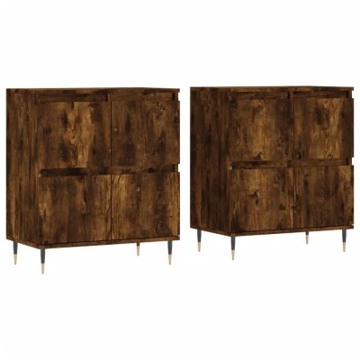 Image of vidaXL Engineered Wood Sideboards in Smoked Oak, Indoor Furniture for Living Room, Set of 2, Modern Style, Brown