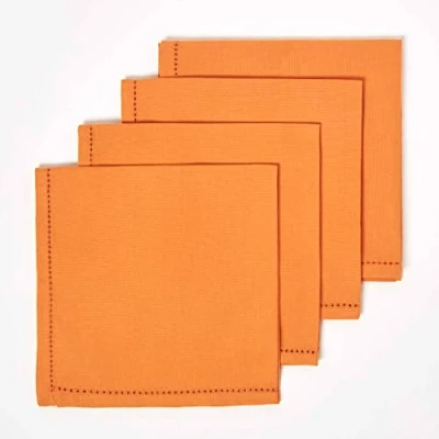 Image of HOMESCAPES Four Burnt Orange Napkins 100% Cotton 18 x Inch (45 45 cm) Easy care table Hand Woven Machine Washable