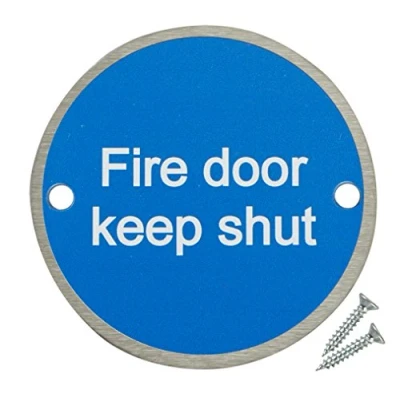 Image of Fire Door Guru® Pack of 20 Keep Shut Sign 76mm Disc Stainless Steel Safety Fixings Included