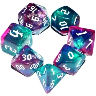 Image of Dzxin DND Game Dice Set, 7PCS Polyhedral Set for Dungeons and Dragons RPG MTG Role Playing Table Games (Blue+Purple)