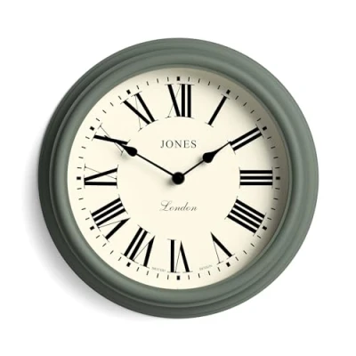 Image of Jones Clocks® Venetian Wall Clock Round Classic Traditional Design Designer Kitchen Living Room Office (Green/Roman Numerals)