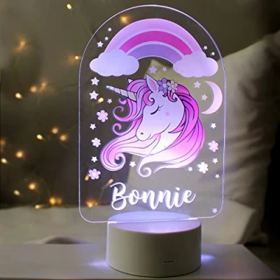 Image of Custom Personalised Pink Unicorn LED Colour Changing Night Light Battery or USB Powered