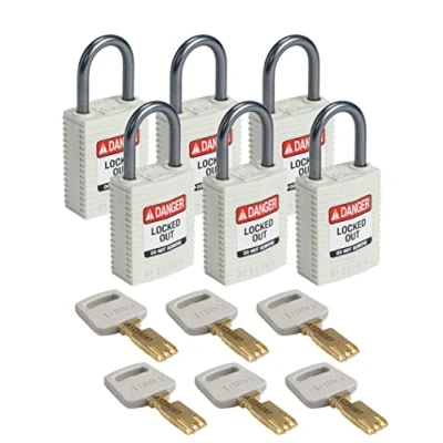 Image of Brady CPT WHT 25AL KD6PK SafeKey Padlock, White, 2.6 in H x 1.25 W 0.75 D
