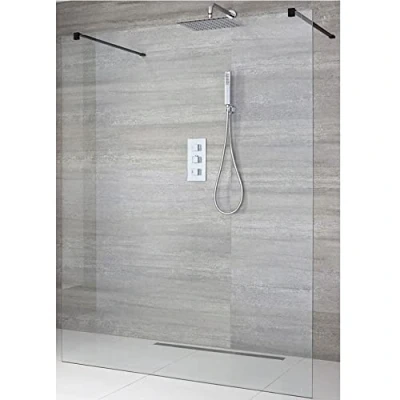 Image of Milano Nero Black Floating Glass Wet Room Shower Enclosure Screen 1400mm