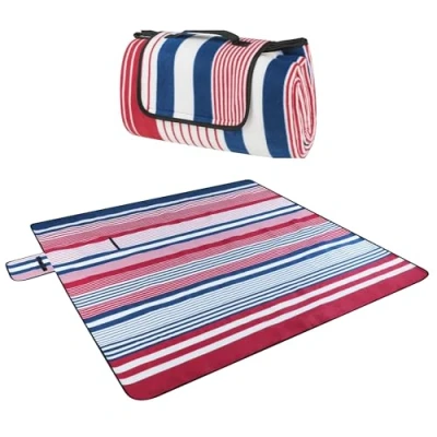 Image of Walser XXL Travel Blanket with Waterproof Backing, Camping Blanket, Holiday Carry Handle, Foldable Beach Red/Blue 200 x cm