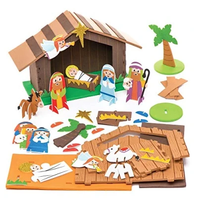 Image of Baker Ross AR779 Foam Nativity Stable Kits — Creative Christmas Art and Craft Supplies for Kids to Make Decorate (Pack of 2)