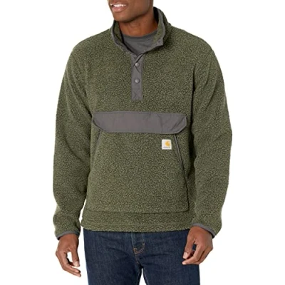 Image of Carhartt Men&#039;s Big &amp; Tall Relaxed Fit Fleece Pullover, Basil Heather, X Large/Tall